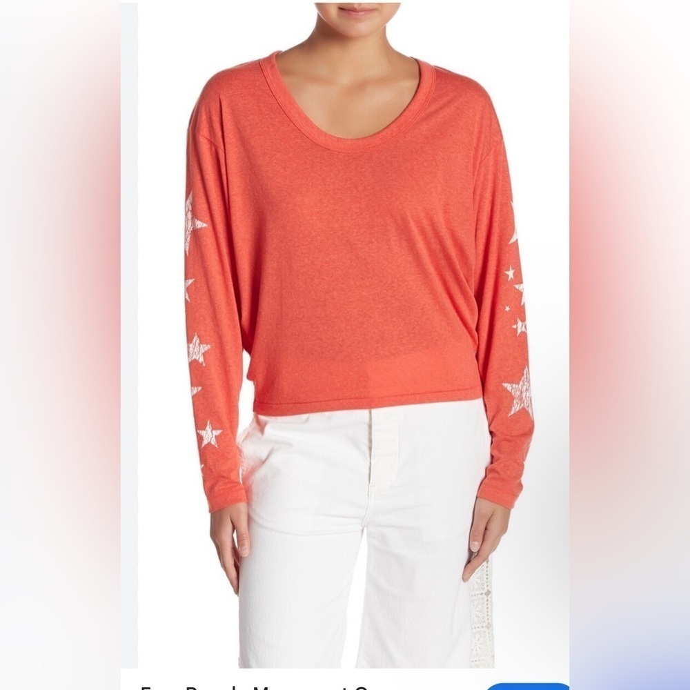 Free People Movement Orange Melrose Star Print Long Sleeve T-Shirt Women's S